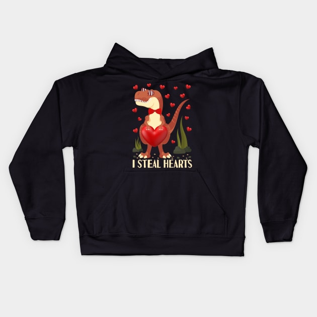 i steal hearts valentines day dinosaur t rex Kids Hoodie by Tesszero